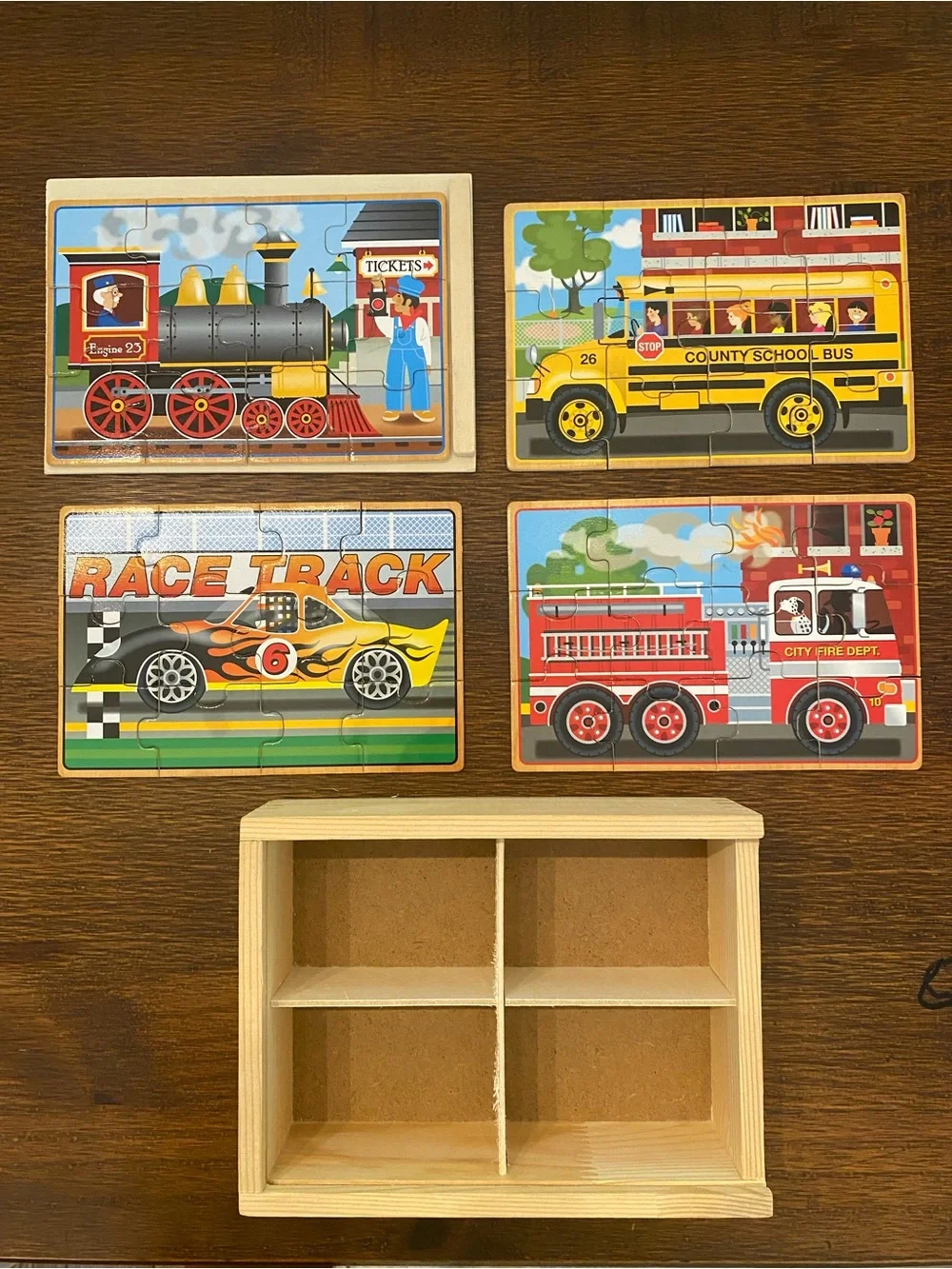 Melissa & Doug Bundle of Four 4 in 1 Wooden Jigsaw Puzzles with slider lids
